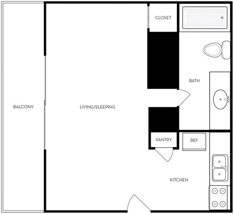 Floor plan for studio, 1 bath, 420 sqft